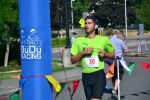 Mason Fletcher crosses the finish line at a time of 17:04