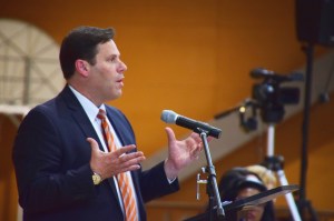 Federal Way Mayor Jim Ferrell addresses community members at the June 2 initial meeting of the Violence Prevention Coalition. Photo courtesy of Bruce Honda