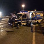 A Tri-Med ambulance was hit by a red Ford Expedition on Wednesday morning. Courtesy of Washington State Patrol