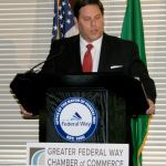 Mayor Jim Ferrell speaks at the state of the city, an annual luncheon hosted by the Greater Federal Way Chamber of Commerce held on Wednesday. RAECHEL DAWSON, the Mirror