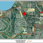 This graphic shows the detour route people can follow after a mudslide damaged a section of Southwest Dash Point Road in Federal Way early Thursday morning. The detour route takes drivers down Southwest Dash Point Road to 47th Avenue Southwest and around to Southwest 320th Street to 21st Avenue Southwest. The road is not likely to reopen until Wednesday.