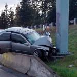 Chyna Thomas&rsquo;s vehicle struck a pole in a one-car collision Saturday. Courtesy of Washington State Patrol