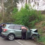 One of the vehicles in the two-vehicle collision Monday morning. Dash Point Road is closed at Sixth Avenue South. Courtesy of South King Fire and Rescue