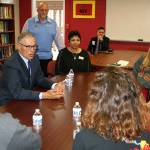 Gov. Jay Inslee speaks with Thomas Jefferson High School teachers about fully funding education on Friday, June 9. RAECHEL DAWSON, the Mirror