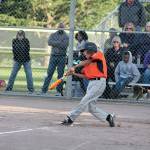 Kenzo Kimura lines the go-ahead hit into center field for the Federal Way Nation Little League 12U Giants during the championship game vs. Steel Lake. JEROD YOUNG, the Mirror