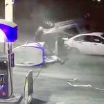 Police arrested a 32-year-old man who crashed through a fence and struck another vehicle and gas pump at a Federal Way gas station early Monday morning on suspicion of driving under the influence. No one was injured in the crash. Surveillance footage screenshot