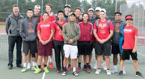 The Thomas Jefferson tennis team won the league title Oct. 6 in a 3-2 nail-biter against Auburn-Riverside. The Raiders begin district competition Friday, Oct. 13.  Courtesy Richard Balster