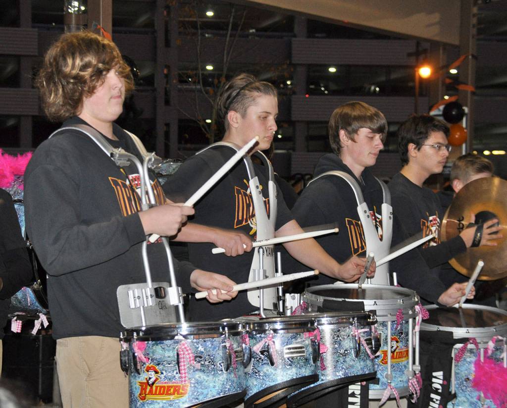 Members of Thomas Jefferson High School&rsquo;s drumline perform at the We Scare Hunger rally. HEIDI SANDERS, the Mirror