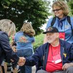 World War II veteran Morris Morrie Peterson is thanked for his service during a trip to Washington, D.C., in May. Peterson and his daughter, Liz Bottemiller made the trip through Puget Sound Honor Flight. Contributed photo