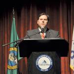 Federal Way Mayor Jim Ferrell delivers his annual State of the City address on Monday at the citys Performing Arts and Event Center. HEIDI SANDERS, the Mirror