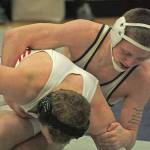 Decaturs Jacob Cassaday commands Thomas Jefferson junior Roman Shuck in their 182-pound match at the North Puget Sound League Olympic Division league and sub-regional tournament Saturday at Todd Beamer High School. Cassaday pinned Shuck in 3 minutes and 51 seconds and improved his record to 28-2. Mark Klaas, Auburn Reporter