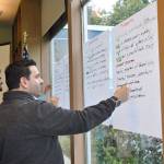 Federal Way City Councilmember Martin Moore identifies top threats the city faces during a City Council retreat last Saturday at the Dumas Bay Centre. The council set its vision and goals during the retreat. Heidi Sanders, the Mirror