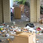 Business owners near the Federal Way Day Center said since it opened more than a year ago, they have seen an increase in trash and problems, like this found near Shear Magic Hair and Nail Design, 15000 S. 336th St. in December. Courtesy Caroline Hoover