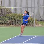 Federal Way High School senior Hannah Kim plays in a match against Decaturs Isabella Moore on Tuesday. Heidi Sanders, the Mirror