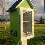 Built by Alyssa Cleveland and Mia Rapp, this finished book house is at Town Square Park. Six lending libraries were installed at parks in Federal Way by members of Girl Scout Troop 41688. Courtesy Catherine Banks