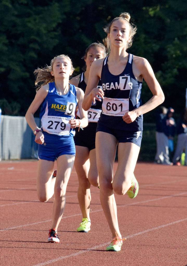 Lisa Safley, from Todd Beamer High School, took third place in the girls 1,600 meters at the North Puget Sound League meet on May 9. Rachel Ciampi, the Mirror