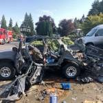 Federal Way police and South King Fire & Rescue responded to a vehicle explosion in the 29800 block of Fourth Avenue Southwest on Tuesday evening. Courtesy SKFR