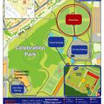 Parking map at Celebration Park for Federal Ways 2018 Red, White and Blues Festival.