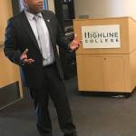 John Mosby, new president for Highline College, speaks at a small reception July 12. Mirror photo