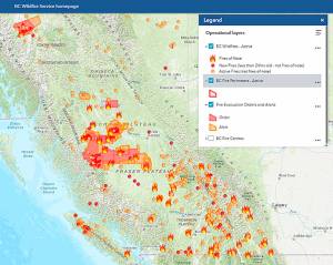 A map of wildfires in British Columbia. Smoke from the fires spread into Washington. COURTESY GRAPHIC, wasmoke.blogspot.com