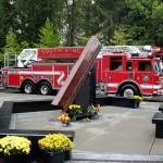 A 10-foot steel beam from the wreckage of the World Trade Center in New York is part of the South King Fire and Rescues memorial honoring the lives lost in the Sept. 11, 2001 terrorist attack. Olivia Sullivan/staff photo