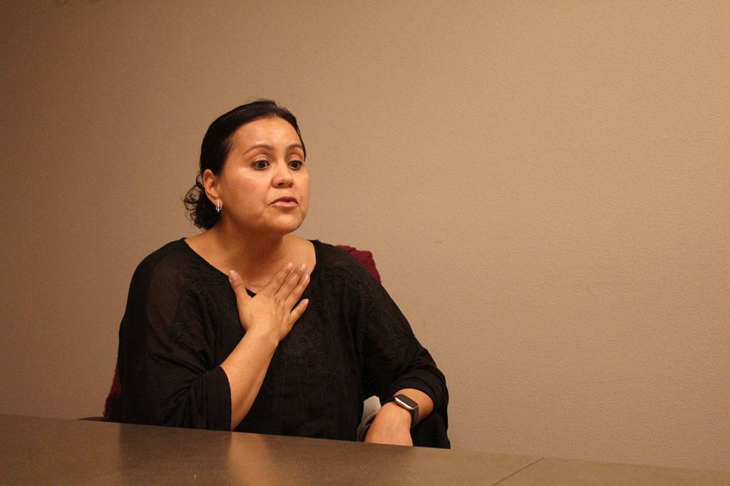 Janet Russell talks about her experiences dealing with alleged sexual harassment and abuse by a pastor at Christian Faith. Haley Donwerth/staff photo.