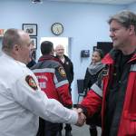 Assistant Chief Vic Pennington, left, shakes hands with SKFR fire chief Dr. Allen Church Feb. 26. Pennington will be the new fire chief for SKFR upon Churchs retirement in Jan. 2020. Olivia Sullivan/staff photo