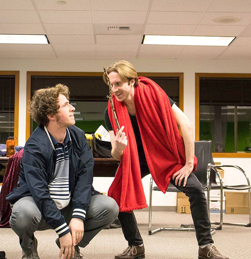 Jake Atwood and Anthony Erickson rehearse for Centerstages newest production, Youre a Good Man, Charlie Brown. The play starts March 22 and goes through April 14. Photo courtesy of Centerstage Theatre