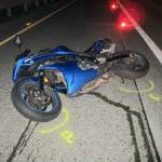 Bernardo Barcos motorcycle pictured on I-5 on the night of his crash. Photo courtesy of Washington State Patrol