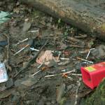 Needles littered the ground throughout the encampment at the Hylebos Wetlands, which is public property. Olivia Sullivan/staff photo