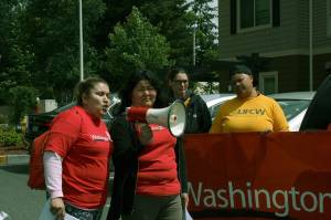 Several tenants and members of Washington CAN protesting unfair and discriminatory treatment and evictions. Haley Donwerth /staff photo.