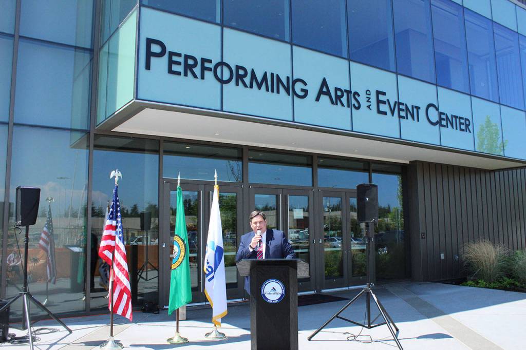 Federal Way Mayor Jim Ferrell speaks during the ceremony on May 31. Olivia Sullivan/staff photo