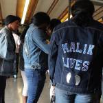 Alexis Broussard wears a jacket that says Malik Lives. Her son, Antonio Malik Douglas, was shot and killed in December 2018. Olivia Sullivan/staff photo