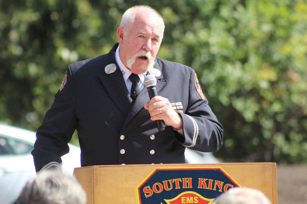 Keynote speaker Capt. Michael M. Dugan, a 27-year veteran of the Fire Department of New York. Olivia Sullivan/staff photo