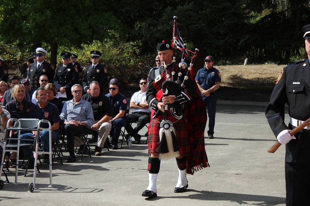A bagpipe player performs at the Sept. 11 remembrance event. Olivia Sullivan/staff photo