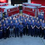 South Kings administrative team, crews from stations 67, 65, 63 and 62, and various Local 2024 members gather to show department-wide support of Breast Cancer Awareness month. Olivia Sullivan/staff photo