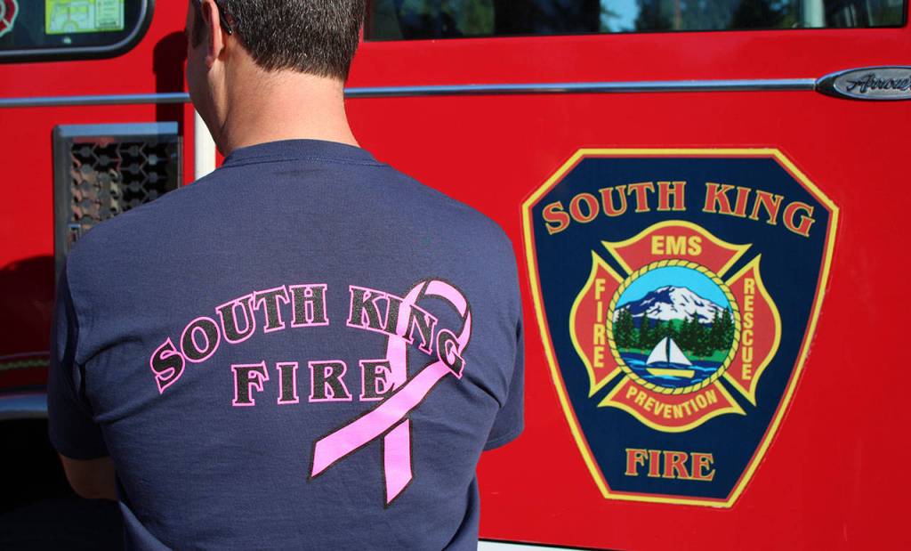 The back of South King Fire and Rescues Breast Cancer Awareness shirts. Olivia Sullivan/staff photo
