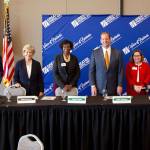 City council candidates answer questions at the Greater Federal Way Chamber of Commerce luncheon Oct. 2. From left: Tony Pagliocco, Linda Kochmar, Jamila Taylor, Mark Koppang, Susan Honda, and Sharry Edwards. Photo courtesy of the Greater Federal Way Chamber of Commerce