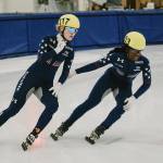 Corie Stoddard, left, and Maame Biney pictured at the Utah Olympic Oval in Kearns, Utah, last week. Photo courtesy of US Speedskating