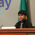 Thomas Jefferson junior Mantak Singh shares his thoughts after participating in the Federal Way Domestic Violence Task Forces In Their Shoes event on Oct. 23. Olivia Sullivan/staff photo