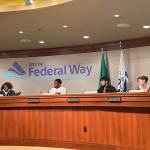 Youth and some Federal Way Public Schools employees discuss domestic violence in teen relationships on Wednesday, Oct. 23. Olivia Sullivan/staff photo