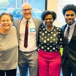 Washington State Democrats chair Tina Podlodowski smiles with 30th District nominees Sam Rise, Jamila Taylor and Jesse Johnson. These candidates are seeking appointment to former Rep. Kristine Reeves seat. Photo courtesy of 30th District Democrats.