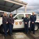 L-R: Social workers Tamara Liebich-Lantz and Carrie Talamaivao, SKFR capt. Roy Smith and VRFA firefighter Johan Friis smile for a photo in front of the Cares SUV at the Valley Regional Fire Authority Station 35. Photo courtesy of Cares