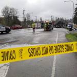 Police closed off the roadway in the 37300 block of Pacific Highway S. while they investigate a fatality three-vehicle crash on Monday morning. Photo courtesy of South Sound News