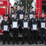 Top row, L-R: Brittany Padjen, Driver Engineer Ann Hoag, Captain Roy Smith. Bottom row, L-R: Lieutenant Andrew Lowen, Captain Brad Chaney, Lieutenant Walter Hanks, Driver Engineer Dean Bastin, Captain Anthony John.