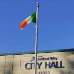 The Irish flag flies outside Federal Way City Hall on March 16. Photo courtesy of Craig Patrick