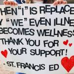A sign made by the St. Francis Emergency Department expresses the staffs gratitude for recent donations of snacks and encouraging notes. Courtesy photo