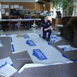 Sheets of Tyvek are kept in Station 65s dayroom for crew members to cut out the gown pieces. Olivia Sullivan/staff photo