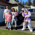 Marianna Tinza, 13, dressed in a bunny costume to visit local families on April 12. Courtesy photo