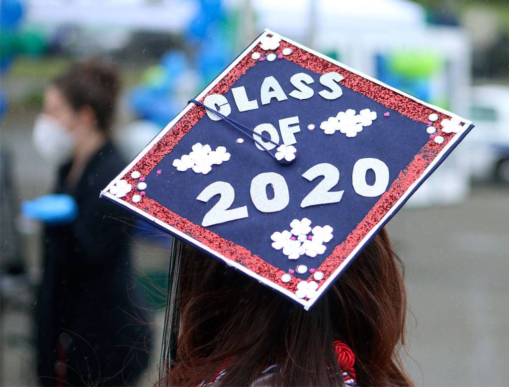 A Todd Beamer High School senior shows off her decorated graduation cap. Olivia Sullivan/staff photo
